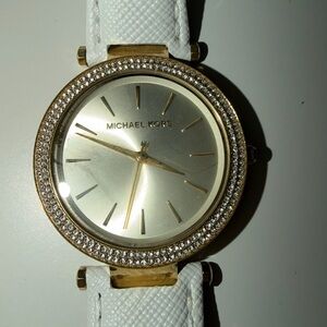 Michael Kors Gold-Tone Watch with White Strap